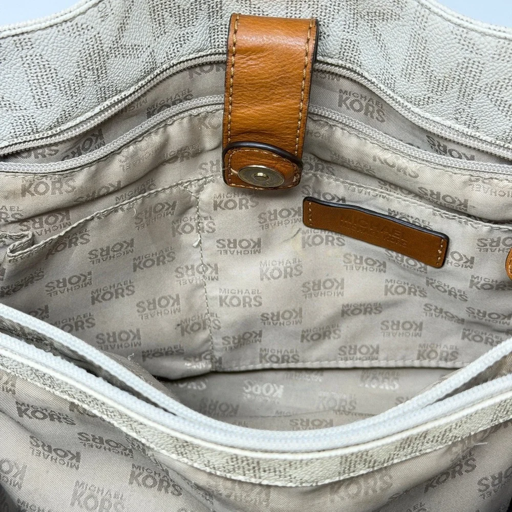 Michael Kors Hamilton Large Satchel Vanilla MK Signature Shoulder Bag Purse